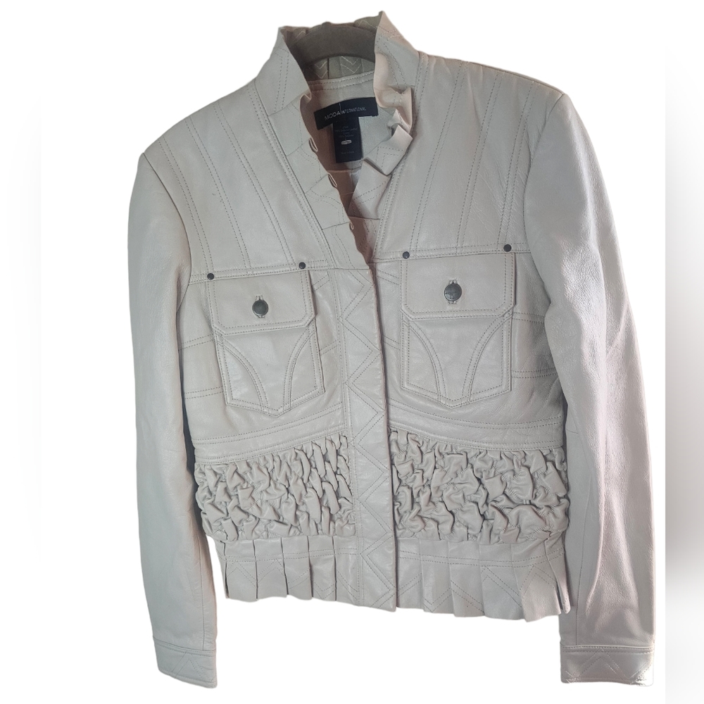 Moda International ventage cream quilted leather long-sleeves jacket size S